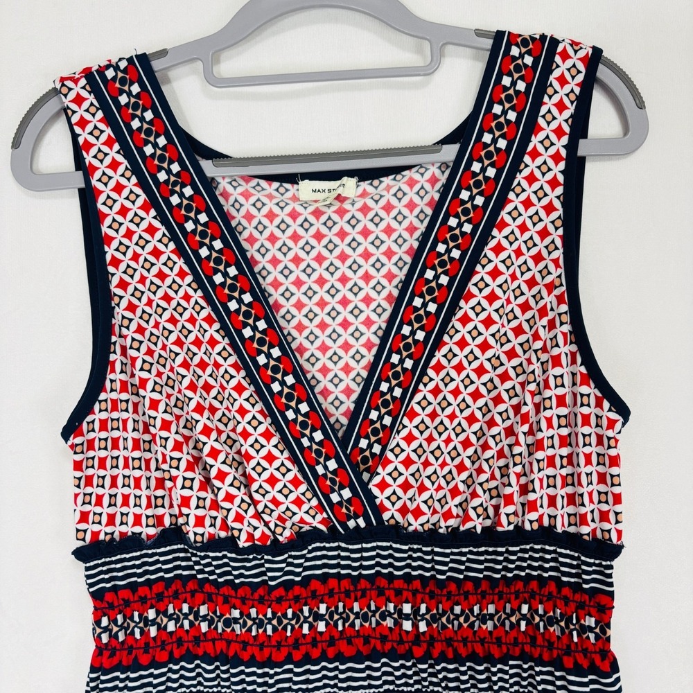 Max Studio Womens A-Line Dress Sz L Multicolor Geometric Career Date Night Retro - Picture 2 of 9